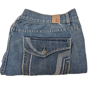 Emcee Vintage Jeans Mens 42 x 30‎ Blue Denim Baggy Loose Flap Button Pockets Y2K
